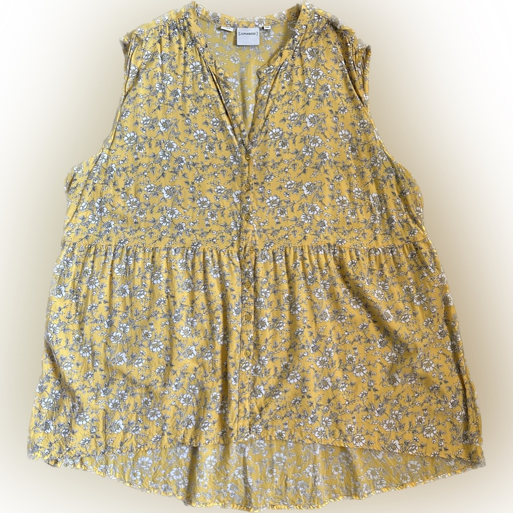 Junarose Aubrey Sleeveless Button Down Floral Mustard Top
